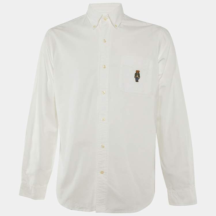 Pre Owned Polo Ralph Lauren White Cotton Logo Embroidered Cotton Button Front Shirt L