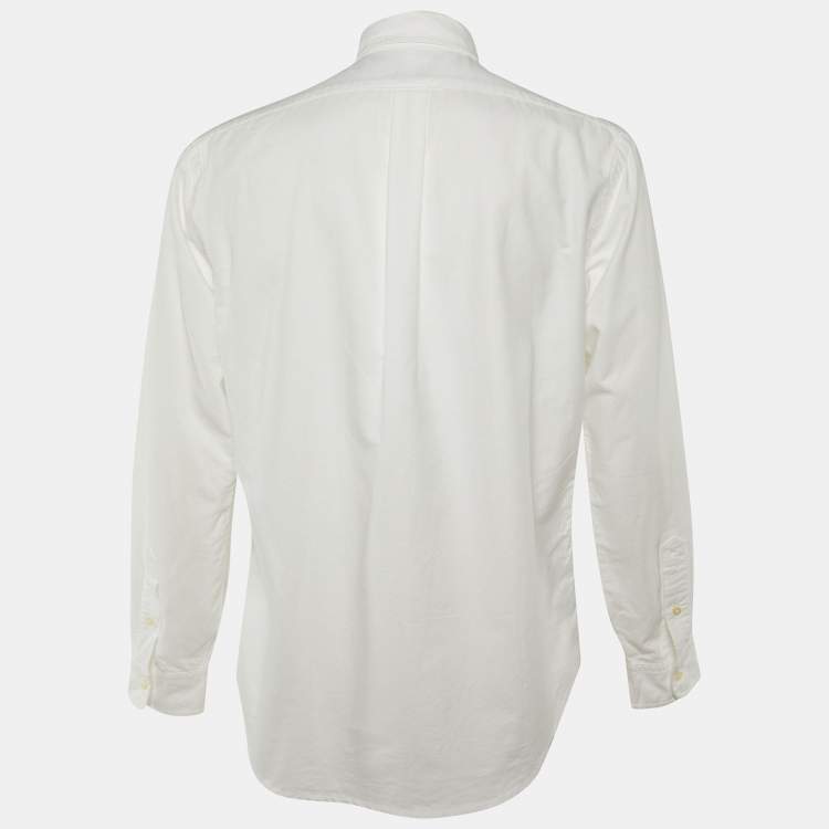 Pre Owned Polo Ralph Lauren White Cotton Logo Embroidered Cotton Button Front Shirt L