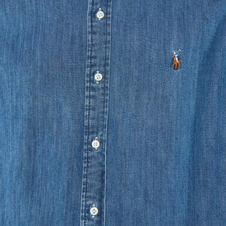 Pre Owned Polo Ralph Lauren Blue Denim Button Front Shirt L