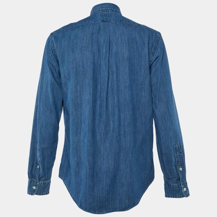Pre Owned Polo Ralph Lauren Blue Denim Button Front Shirt L