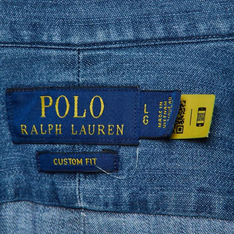 Pre Owned Polo Ralph Lauren Blue Denim Button Front Shirt L