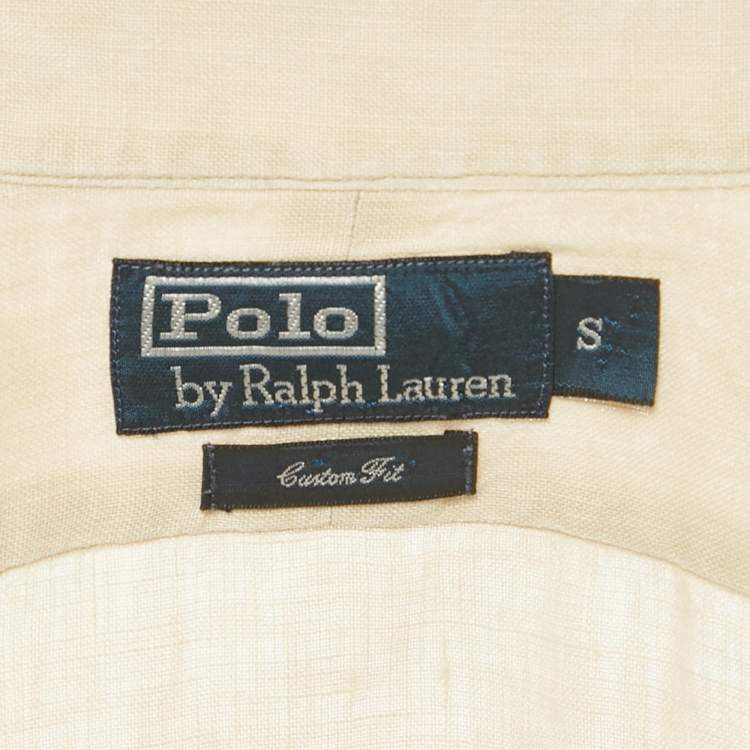 Pre Owned Polo Ralph Lauren Cream Logo  Embroidered  Linen Custom Fit Shirt S