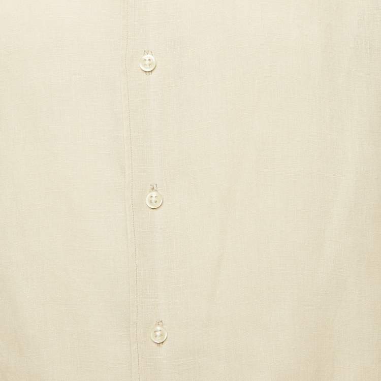 Pre Owned Polo Ralph Lauren Cream Logo  Embroidered  Linen Custom Fit Shirt S