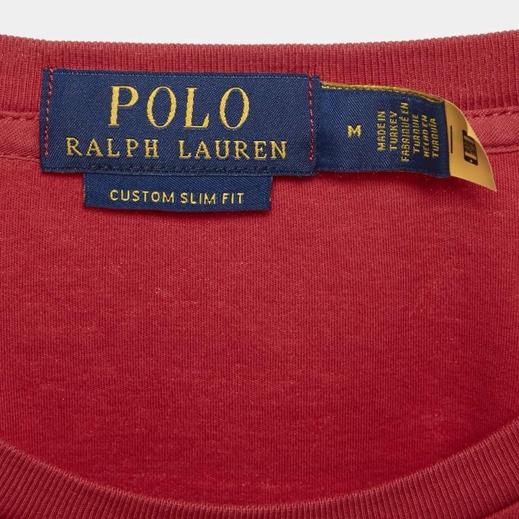 Pre Owned Polo Ralph Lauren Red Embroidered Polo Pony Cotton T-Shirt M