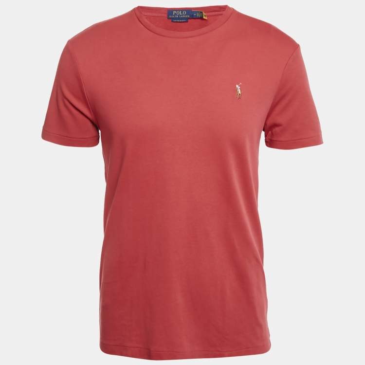 Pre Owned Polo Ralph Lauren Red Embroidered Polo Pony Cotton T-Shirt M