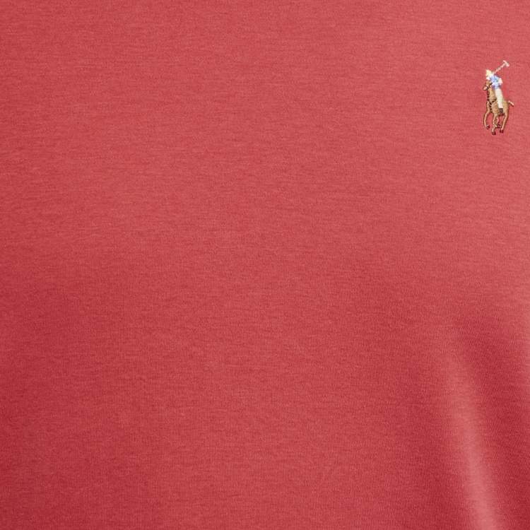 Pre Owned Polo Ralph Lauren Red Embroidered Polo Pony Cotton T-Shirt M