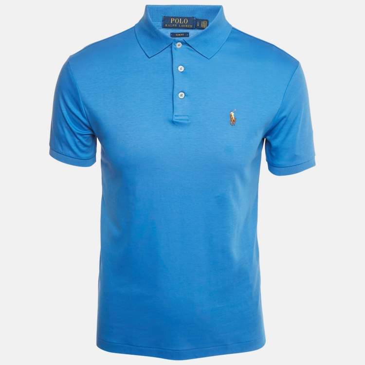 Pre Owned Polo Ralph Lauren Blue Jersey Slim Fit Polo T-Shirt L