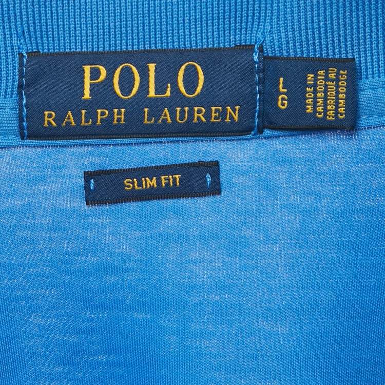 Pre Owned Polo Ralph Lauren Blue Jersey Slim Fit Polo T-Shirt L