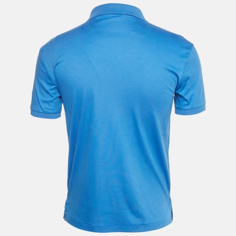 Pre Owned Polo Ralph Lauren Blue Jersey Slim Fit Polo T-Shirt L