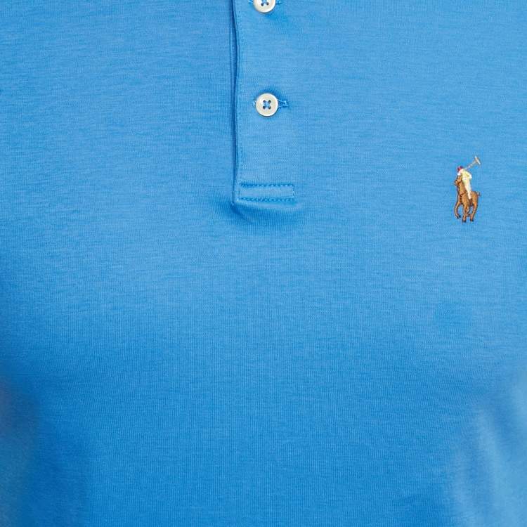Pre Owned Polo Ralph Lauren Blue Jersey Slim Fit Polo T-Shirt L
