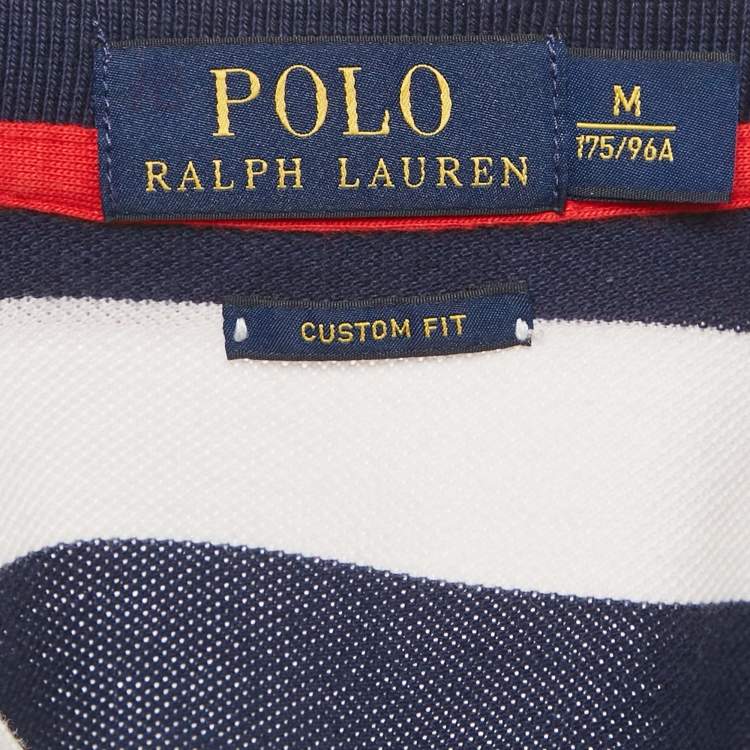 Pre Owned Polo Ralph Lauren White /Red Stripe Logo Embroidered Cotton Polo T-Shirt M