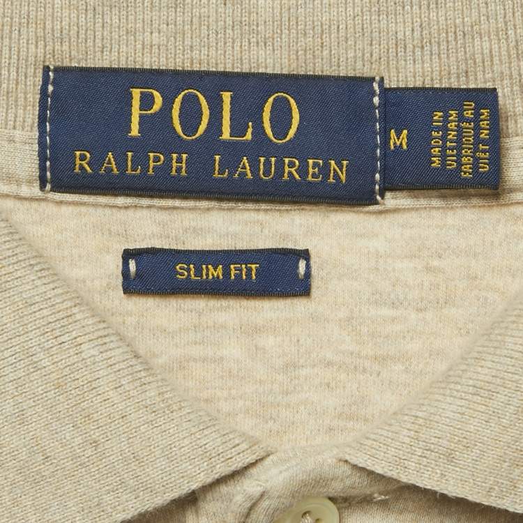 Pre Owned Polo Ralph Lauren Beige Mélange Logo Embroidered Cotton Polo T-Shirt M