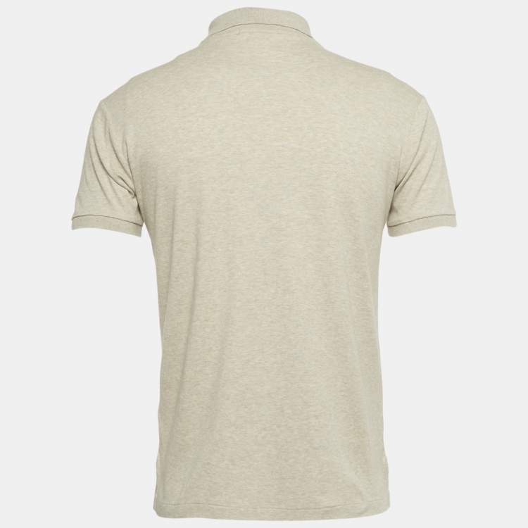 Pre Owned Polo Ralph Lauren Beige Mélange Logo Embroidered Cotton Polo T-Shirt M