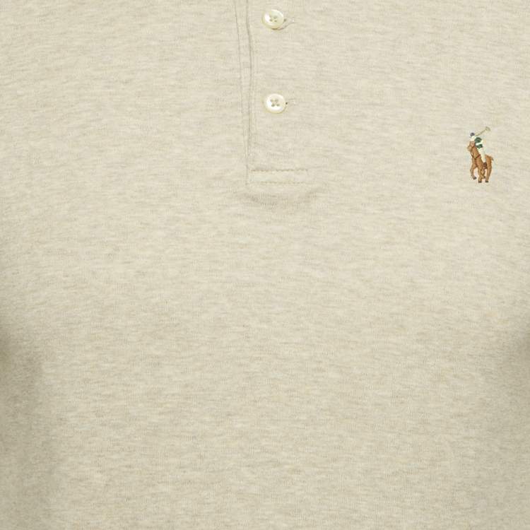 Pre Owned Polo Ralph Lauren Beige Mélange Logo Embroidered Cotton Polo T-Shirt M