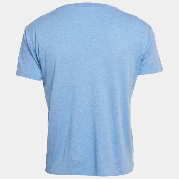 Pre Owned Polo Ralph Lauren Blue Logo Embroidery Cotton Custom Slim Fit T-Shirt M