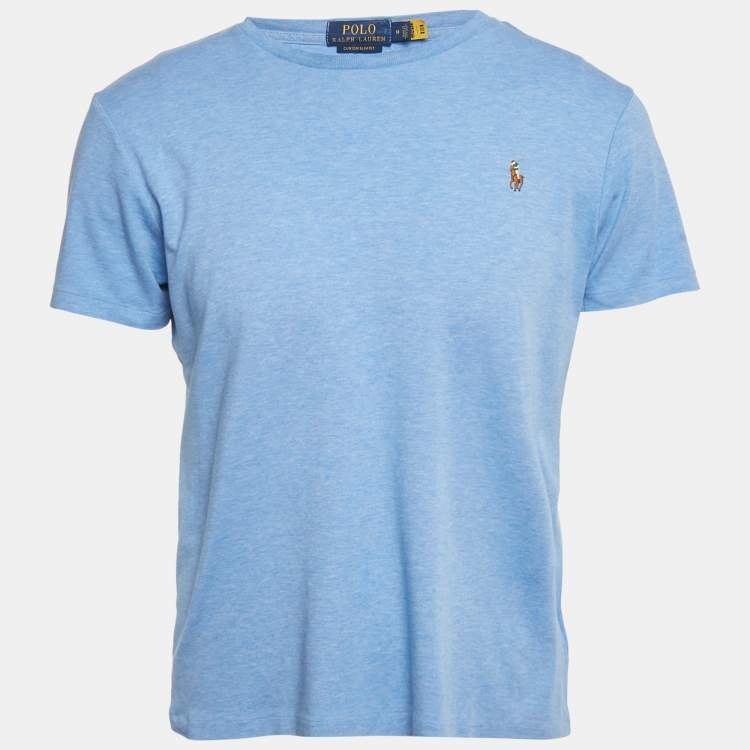 Pre Owned Polo Ralph Lauren Blue Logo Embroidery Cotton Custom Slim Fit T-Shirt M