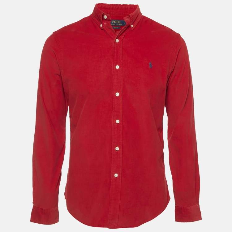Pre Owned Polo Ralph Lauren Red Corduroy Slim Fit Shirt M 