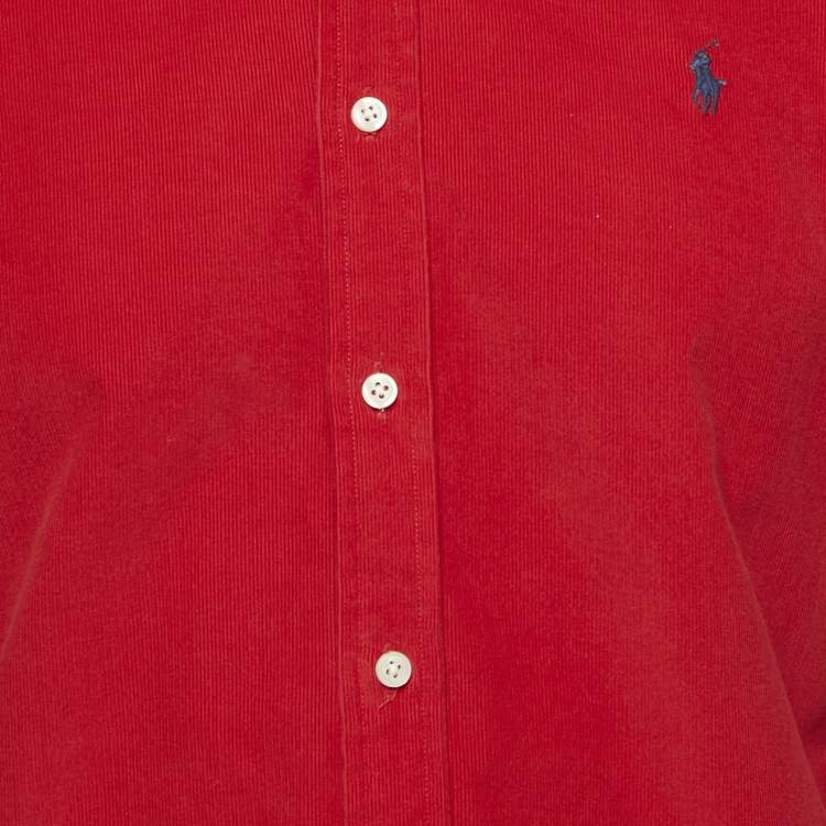 Pre Owned Polo Ralph Lauren Red Corduroy Slim Fit Shirt M 
