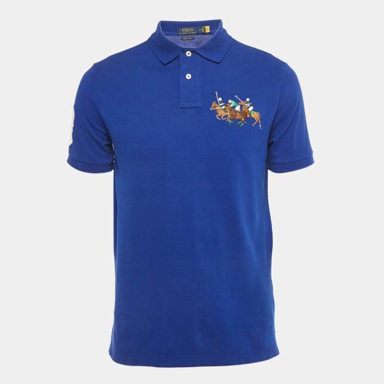 Pre Owned Polo Ralph Lauren Blue Embroidered Pique Custom Slim Fit  Polo T-Shirt M
