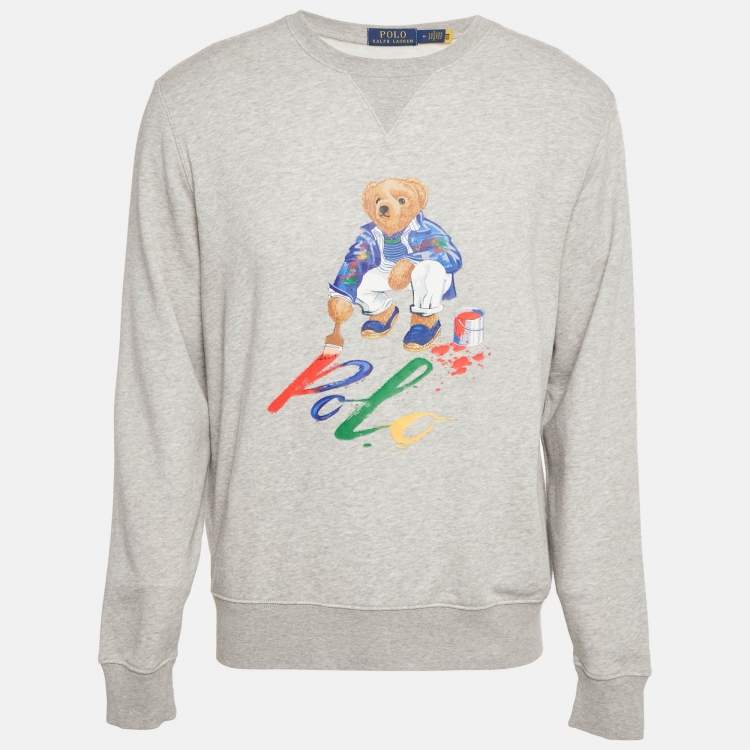 Pre Owned Polo Ralph Lauren Grey  Bear Print Cotton Blend Sweatshirt M
