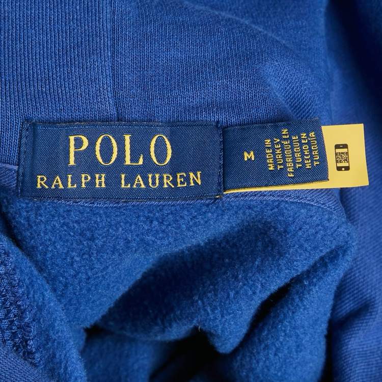 Pre Owned Polo Ralph Lauren Blue Polo Bear Print Cotton Hooded Sweatshirt M