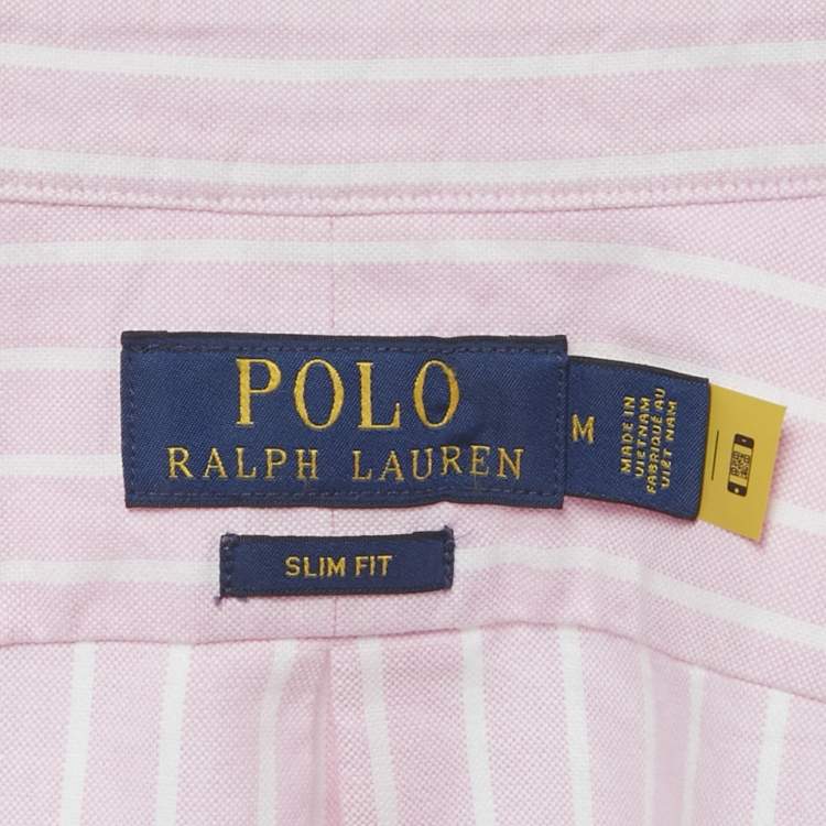 Pre Owned Polo Ralph Lauren Pink Stripe Cotton Slim Fit Button Front Shirt M