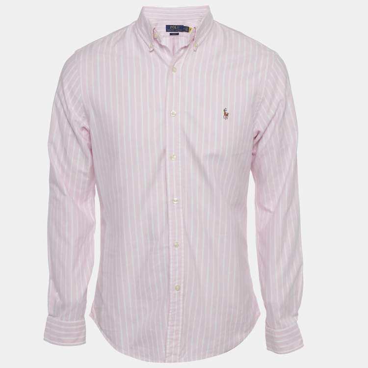 Pre Owned Polo Ralph Lauren Pink Stripe Cotton Slim Fit Button Front Shirt M