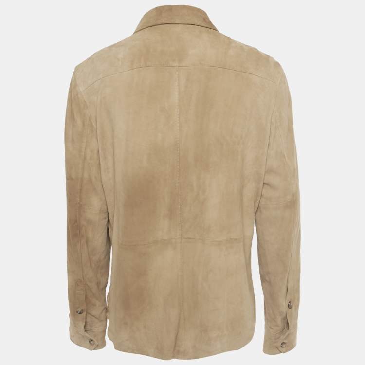 Pre Owned Polo Ralph Lauren Brown Suede Button Front Shirt L