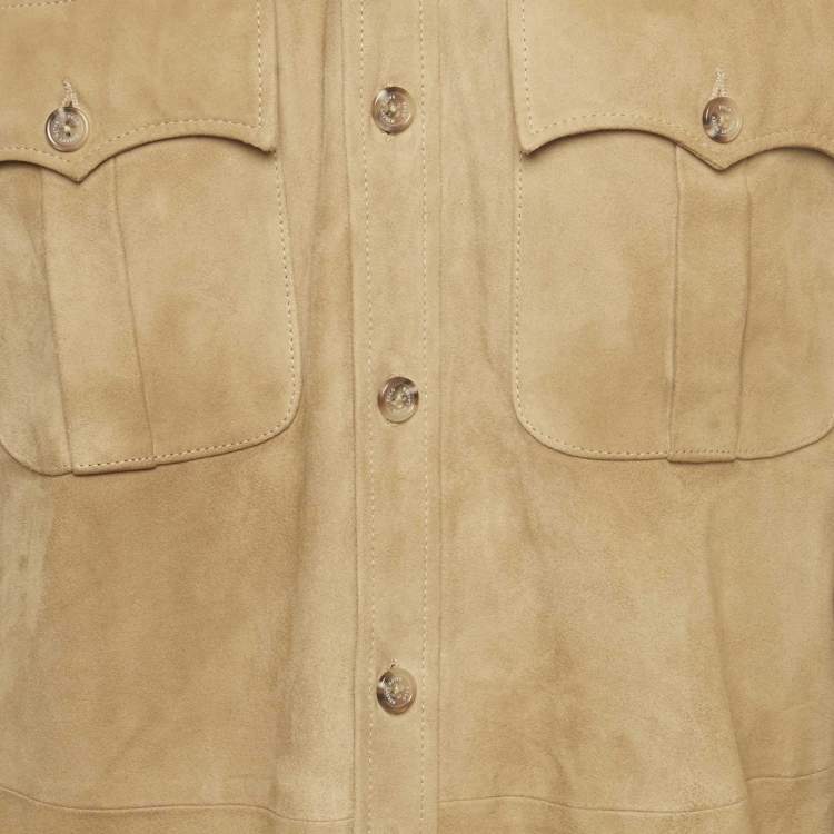 Pre Owned Polo Ralph Lauren Brown Suede Button Front Shirt L