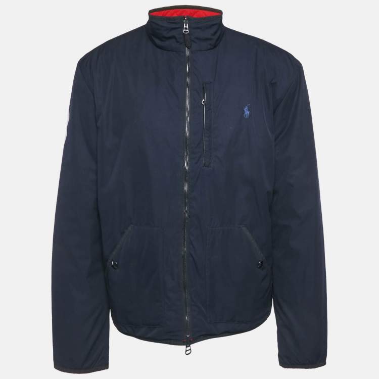 Pre Owned Polo Ralph Lauren Navy Blue /Red Synthetic Quilted Reversible Cross Country Jacket XL 