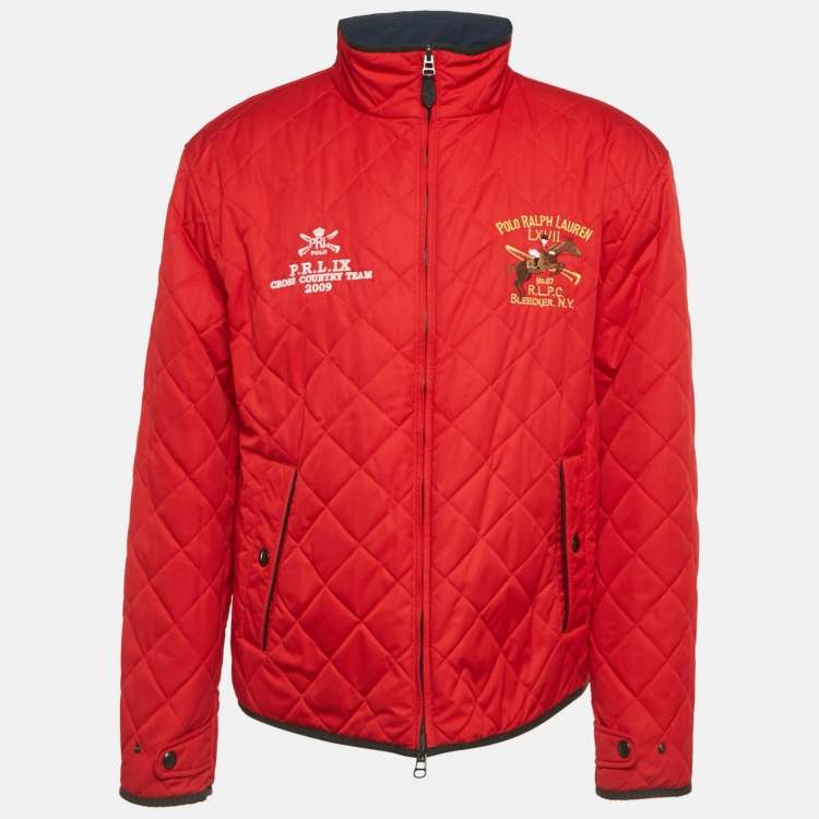 Pre Owned Polo Ralph Lauren Navy Blue /Red Synthetic Quilted Reversible Cross Country Jacket XL 