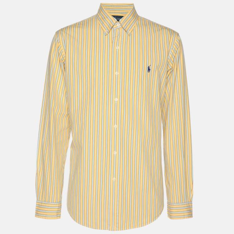 Pre Owned Polo Ralph Lauren Yellow Multicolor Stripe Cotton Long Sleeve Shirt M