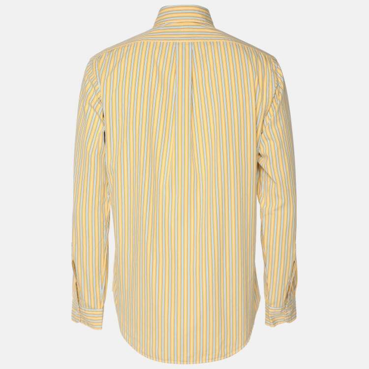 Pre Owned Polo Ralph Lauren Yellow Multicolor Stripe Cotton Long Sleeve Shirt M