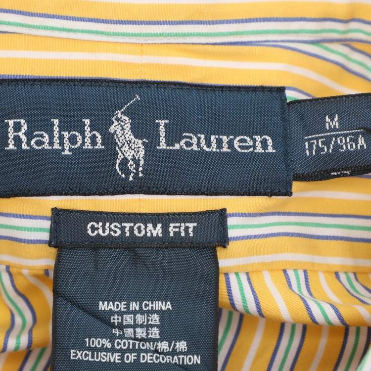Pre Owned Polo Ralph Lauren Yellow Multicolor Stripe Cotton Long Sleeve Shirt M