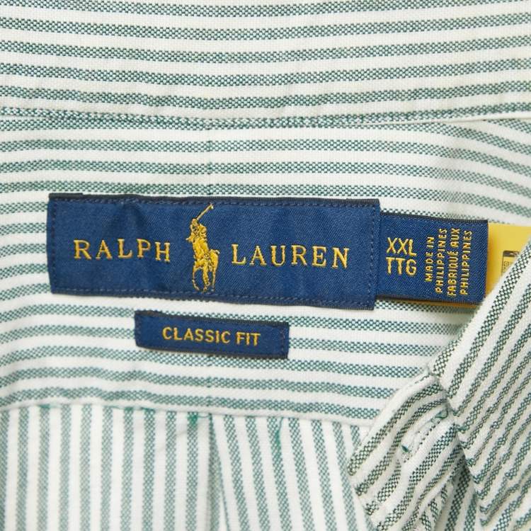 Pre Owned Ralph Lauren Green/White Striped Cotton Classic Fit Shirt XXL