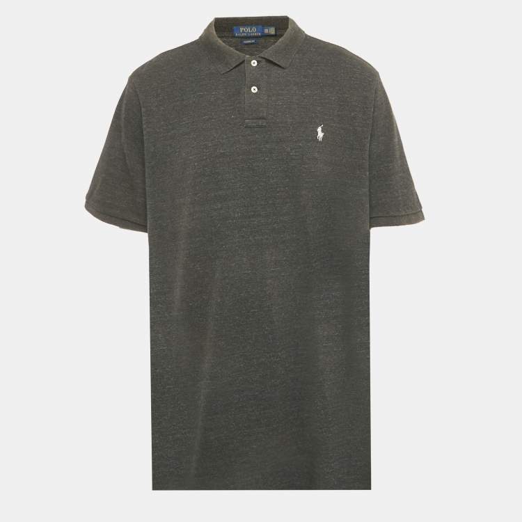 Pre Owned Polo Ralph Lauren Grey Logo Embroidered Cotton Classic Fit Polo T-Shirt XXL
