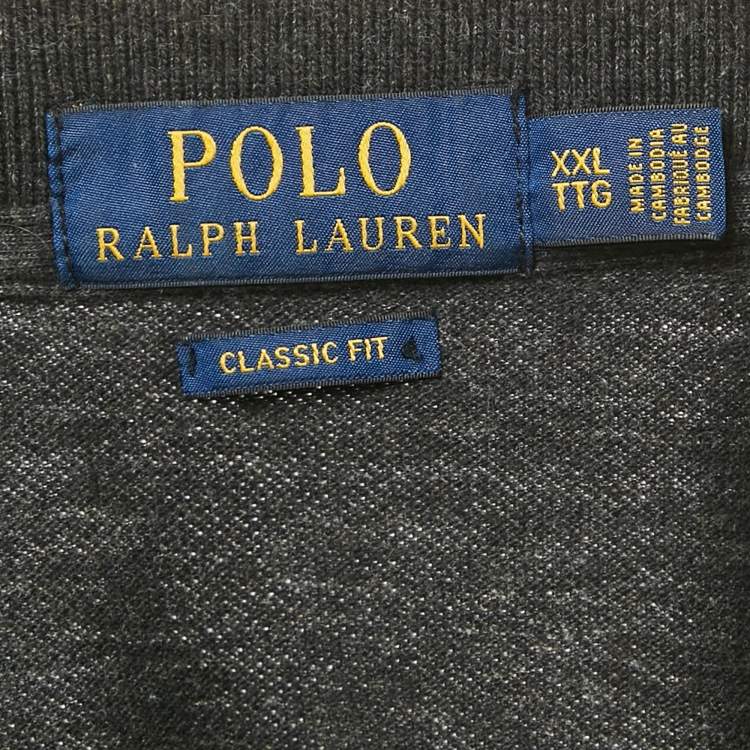 Pre Owned Polo Ralph Lauren Grey Logo Embroidered Cotton Classic Fit Polo T-Shirt XXL