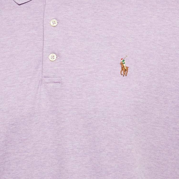 Pre Owned Polo Ralph Lauren Lavender Logo Embroidered Cotton Classic Fit Polo T-Shirt L