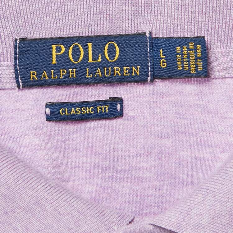 Pre Owned Polo Ralph Lauren Lavender Logo Embroidered Cotton Classic Fit Polo T-Shirt L
