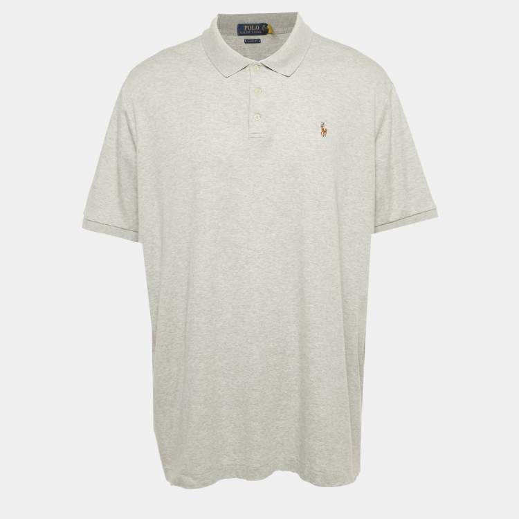 Pre Owned Polo Ralph Lauren Grey Logo Embroidered Cotton Polo T-Shirt XXL