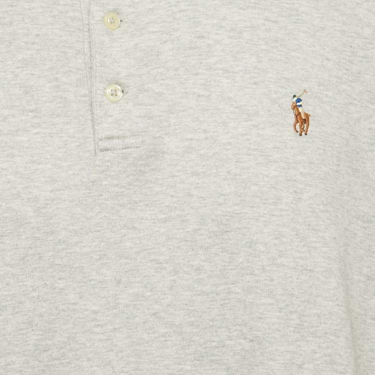 Pre Owned Polo Ralph Lauren Grey Logo Embroidered Cotton Polo T-Shirt XXL