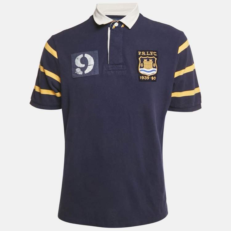 Pre Owned Polo Ralph Lauren Blue Applique Cotton Polo T-Shirt L