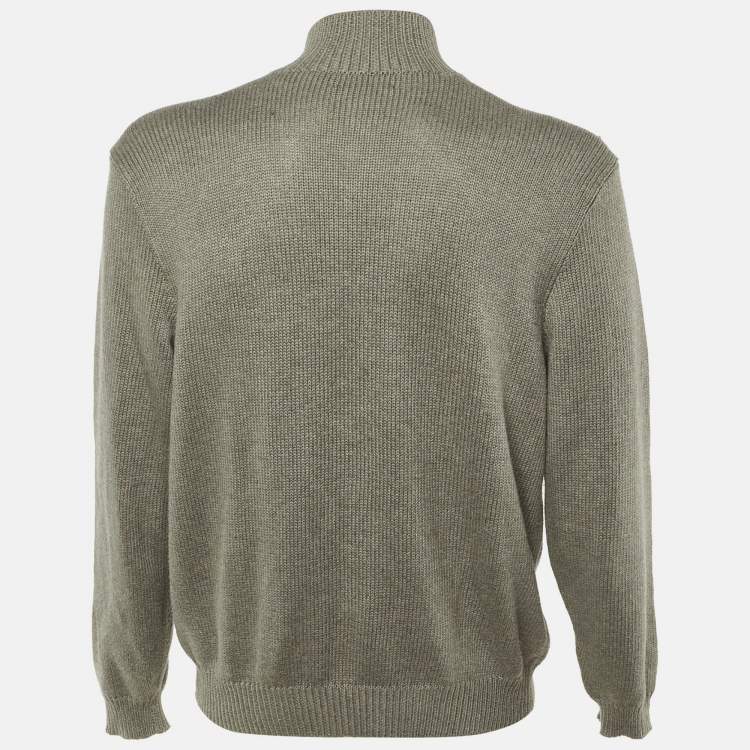 Pre Owned Polo Ralph Lauren Grey Cotton Knit High Neck Sweater L