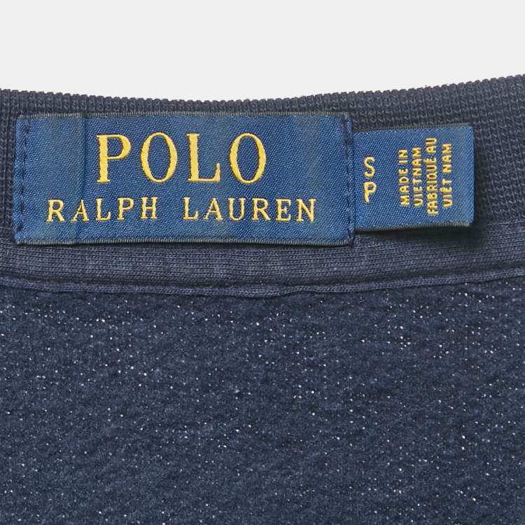 مملوكة مسبقًا Polo Ralph Lauren Navy Blue Logo Print Cotton Blend Sweatshirt S 