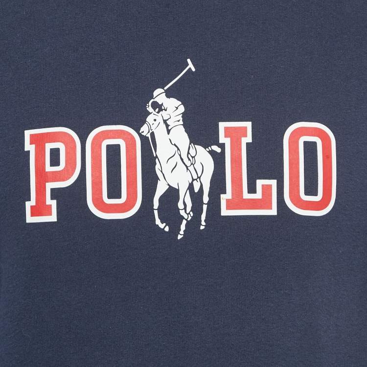 مملوكة مسبقًا Polo Ralph Lauren Navy Blue Logo Print Cotton Blend Sweatshirt S 