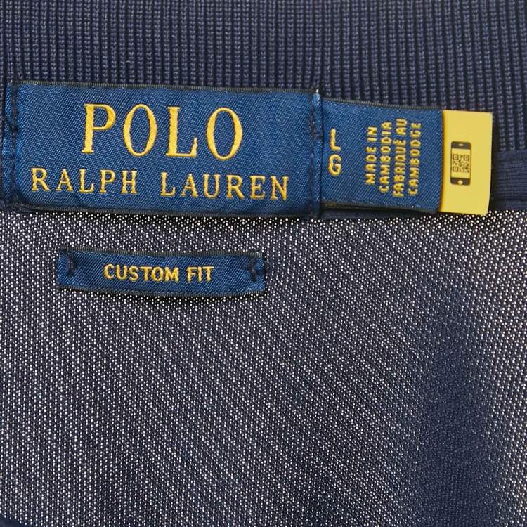 Pre Owned Polo Ralph Lauren Navy Blue Logo Print Jersey Polo T-Shirt L