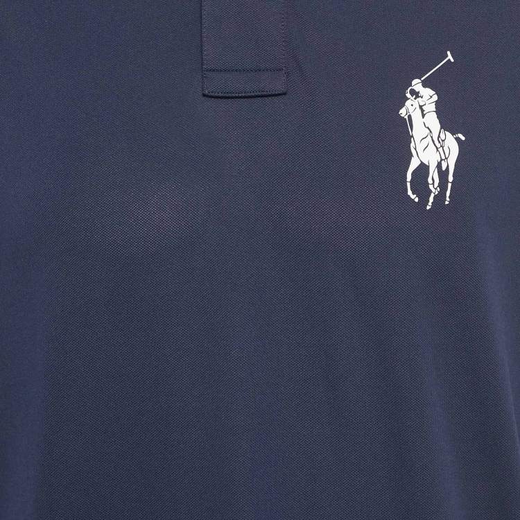 Pre Owned Polo Ralph Lauren Navy Blue Logo Print Jersey Polo T-Shirt L