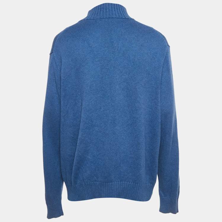 Pre Owned Polo Ralph Lauren Blue Wool Rib Knit Sweater XXL