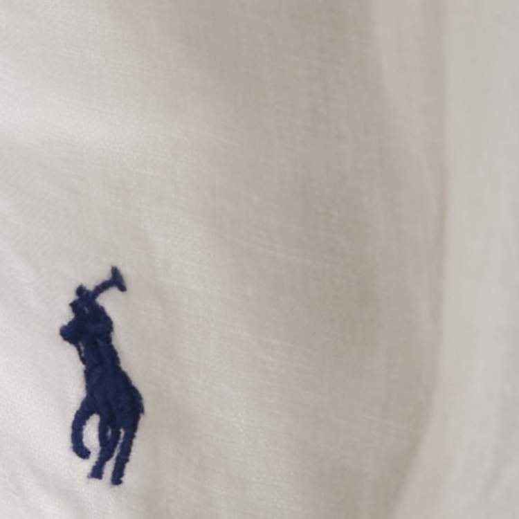 Pre Owned Polo Ralph Lauren White Logo Embroidered Linen Shirt XL