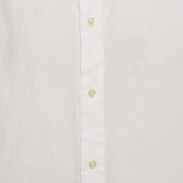Pre Owned Polo Ralph Lauren White Logo Embroidered Linen Shirt XL
